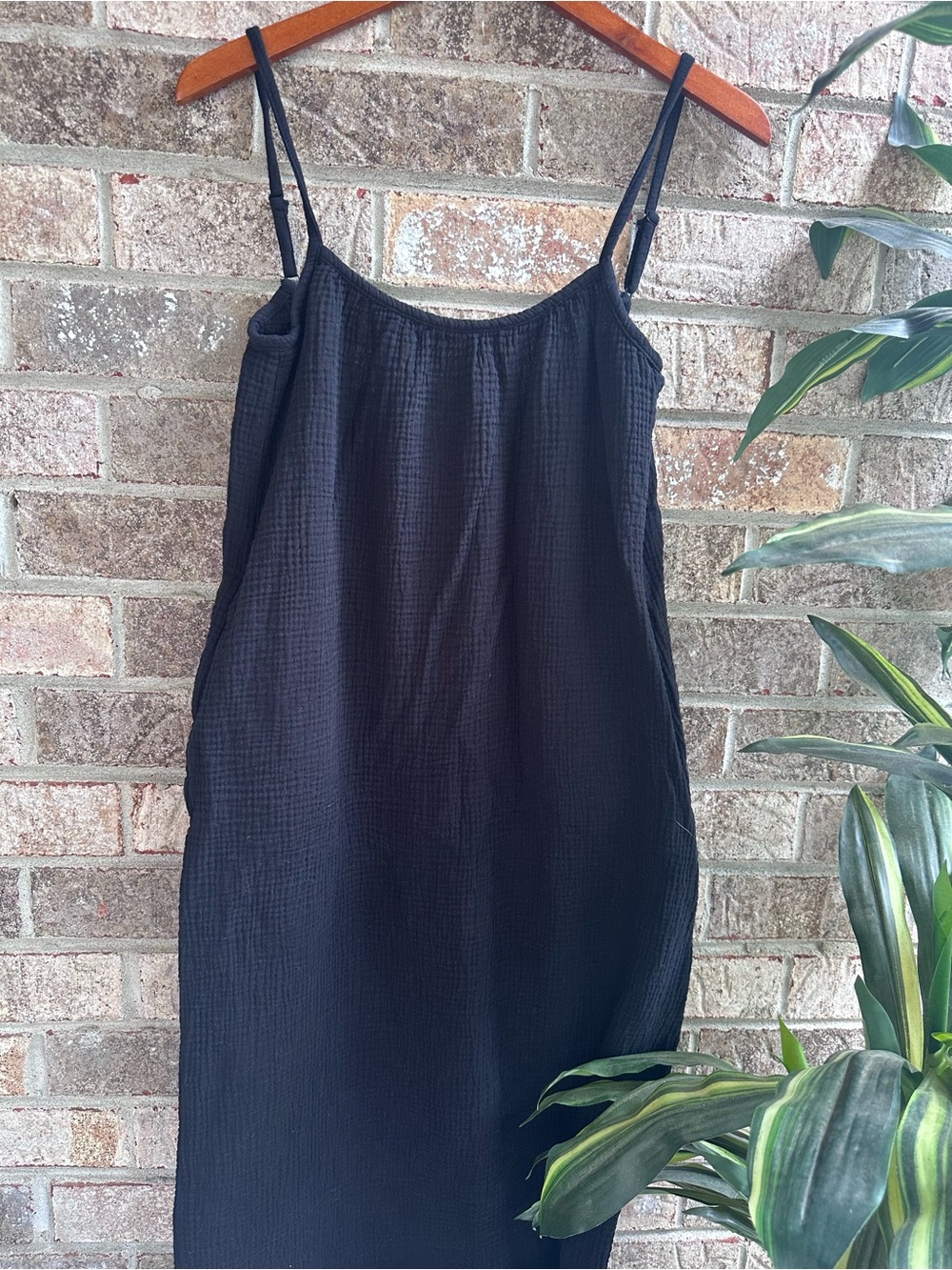 Anthropologie Sol Angeles Black Spaghetti-Strap Cotton Muslin Maxi Dress w/ bow - Picture 4 of 10